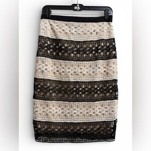 NWT Jealous Tomato Black and Cream Lace Pencil Skirt with Lining Size Medium